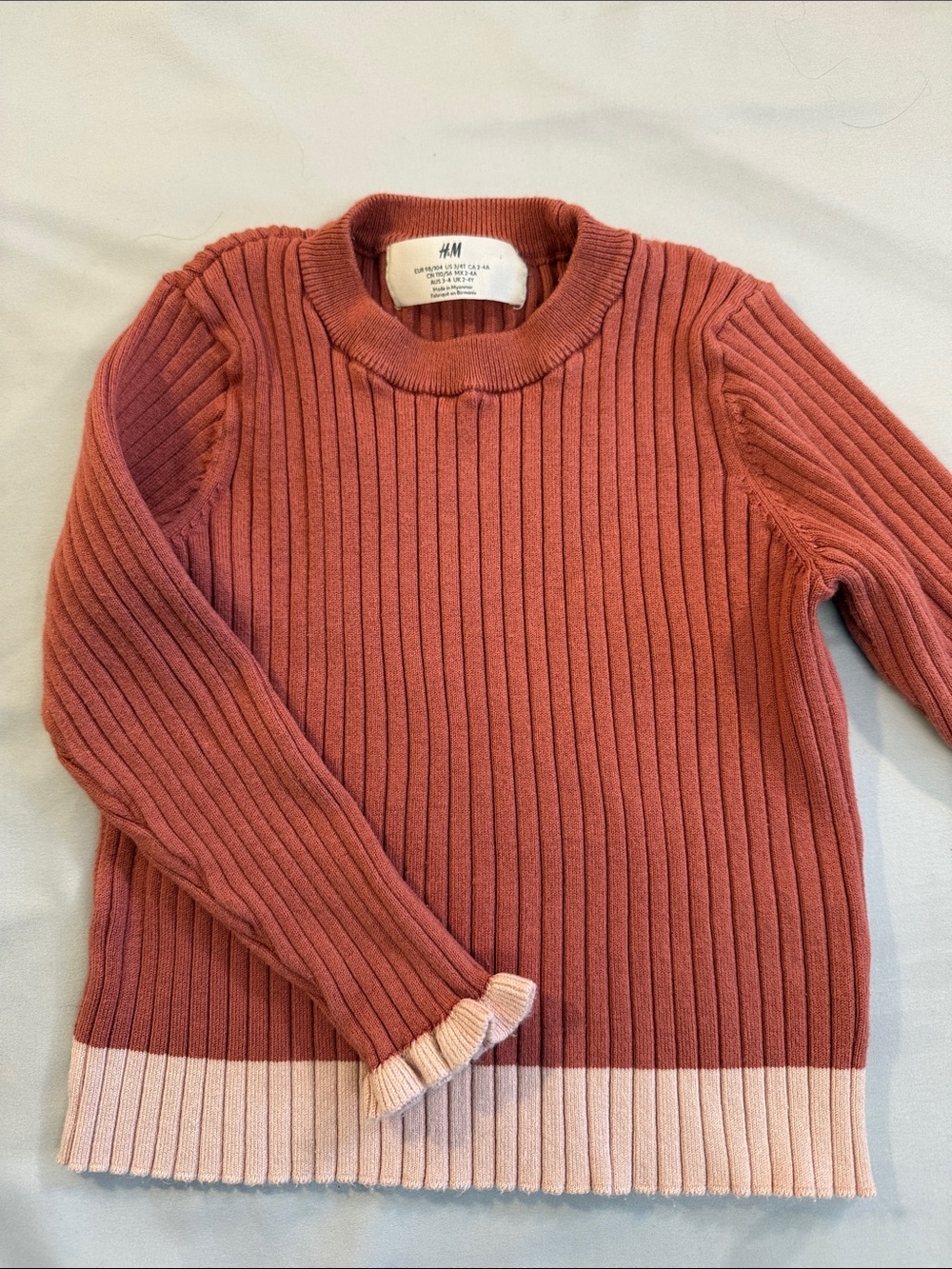 H&M Ribbed Sweater in Rosewood with Light Pink Hem